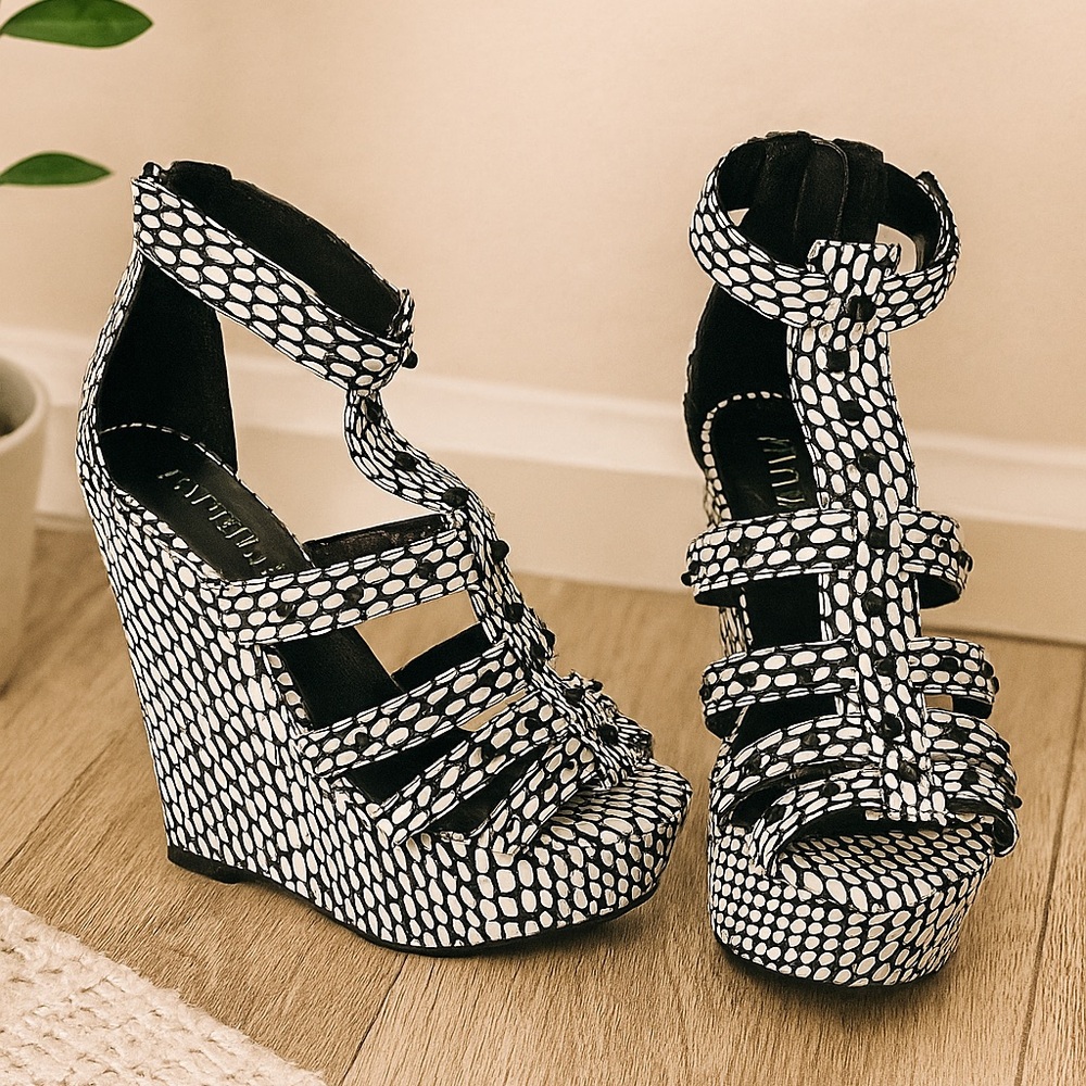 Paper Fox. Black and white. Wedge Sandals – Size 8 Gently Used